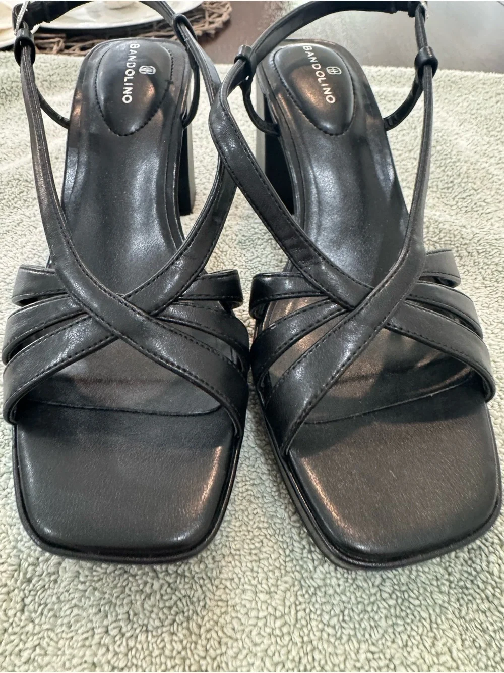 Bandolino Black Strappy Platform Block Heel Sandals - Women's size 9